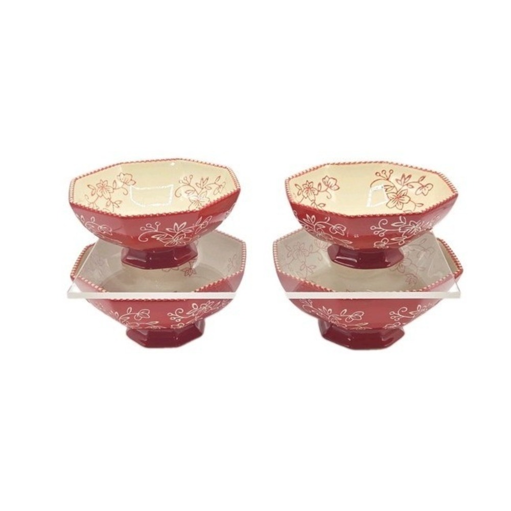 Temp-tations by Tara Handmade Footed Prep Snack Nesting Bowl Set 4pc Floral Lace